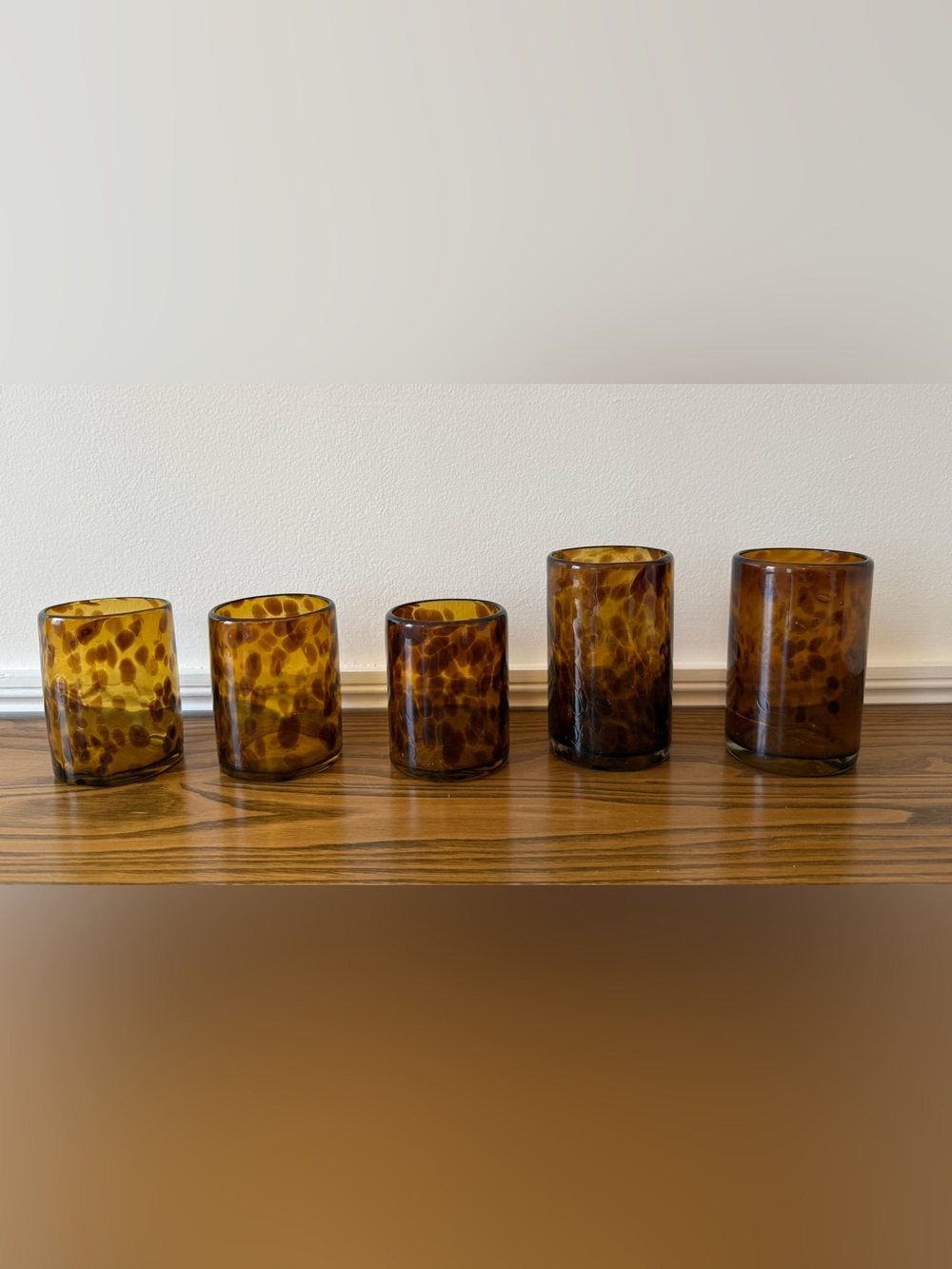 SET OF (5) ANTHROPOLOGIE TORTOISE TUMBLERS, 4x3” and 5x3”